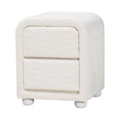 Baxton Studio Bonilla Modern White Teddy-Bear Fabric and Rubberwood 2-Drawer Nightstand